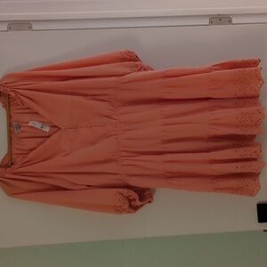 NY&C tiered peach dress eyelet sleeves and hem